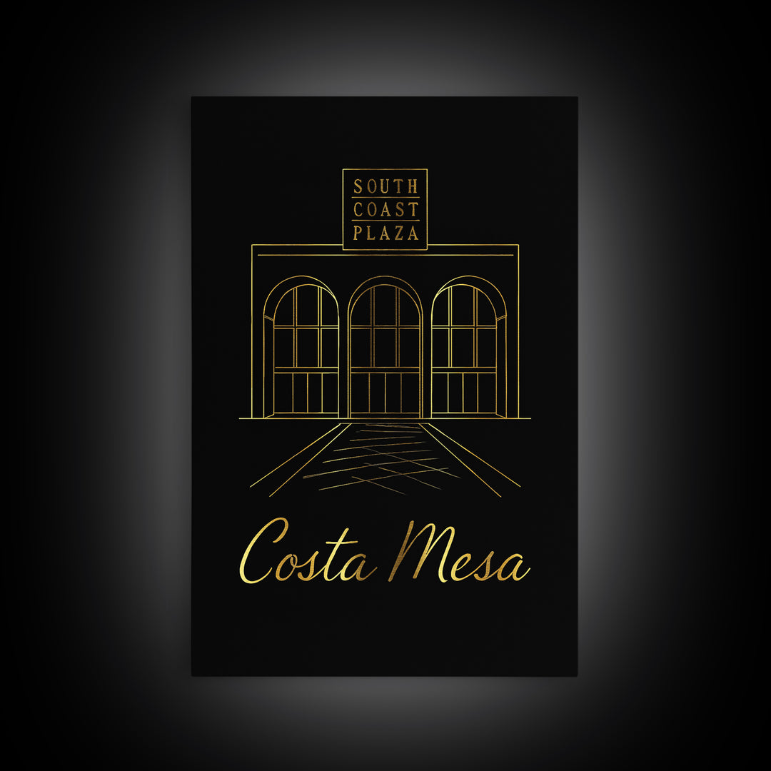 Costa Mesa California Travel Poster, Canvas Print, Minimalist Gold Line Art, Costa Mesa Wall Art, Fine Art Print, Wall Decor, Wall Decor