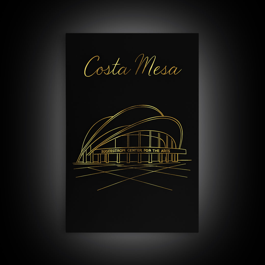 Costa Mesa Travel Poster, Canvas Print, Black Gold Minimalist Art, Costa Mesa Wall Art, Travel Poster Art, City Illustration, Home Decor