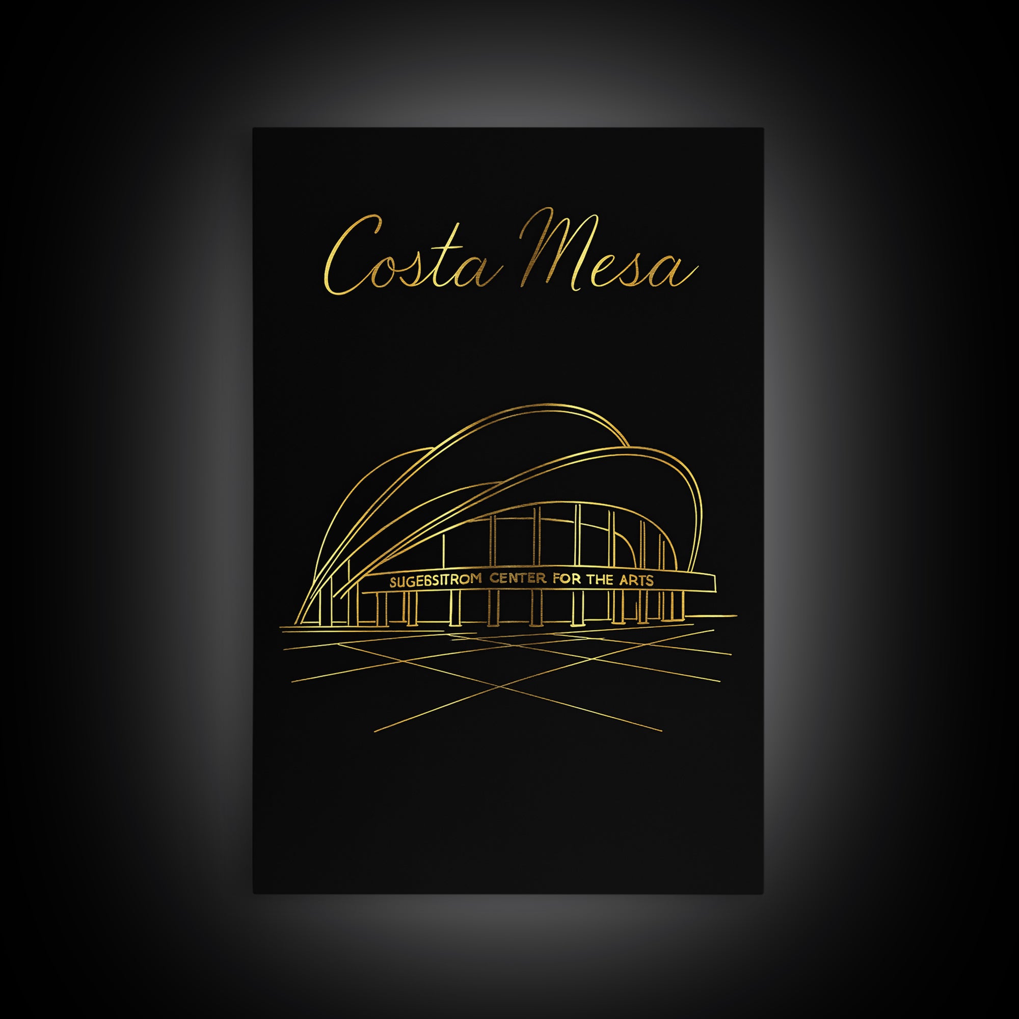 Costa Mesa Travel Poster, Canvas Print, Black Gold Minimalist Art, Costa Mesa Wall Art, Travel Poster Art, City Illustration, Home Decor