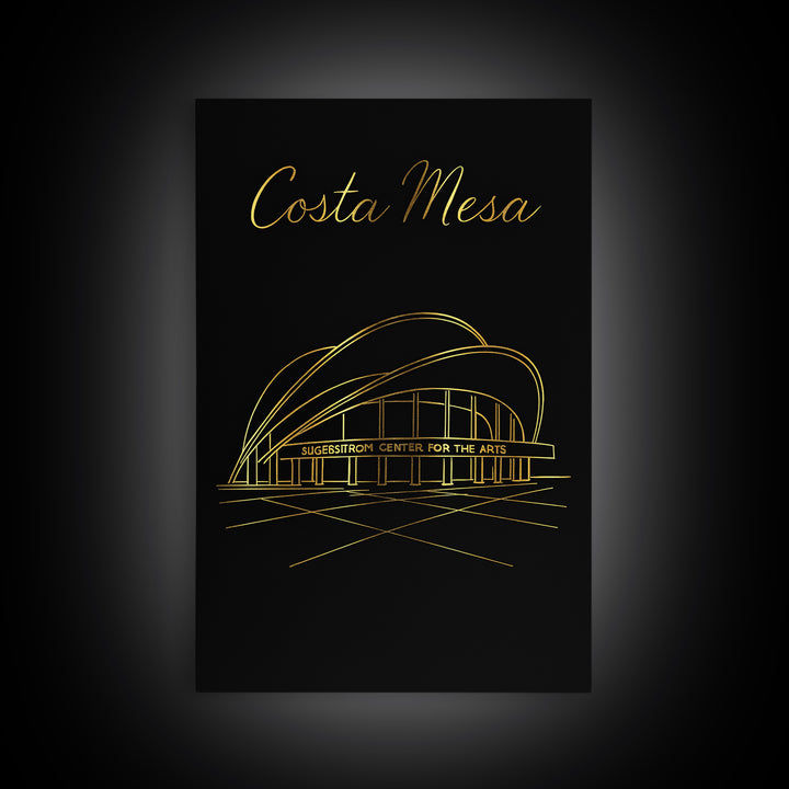 Costa Mesa Travel Poster, Canvas Print, Black Gold Minimalist Art, Costa Mesa Wall Art, Travel Poster Art, City Illustration, Home Decor