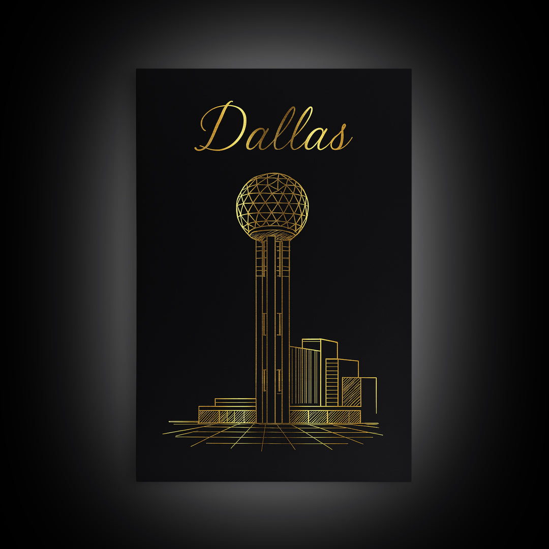Dallas Travel Poster, Canvas Print, Black Gold Minimalist Art, Dallas Wall Art, Vintage City Art, Retro Travel Print, Vintage City Poster