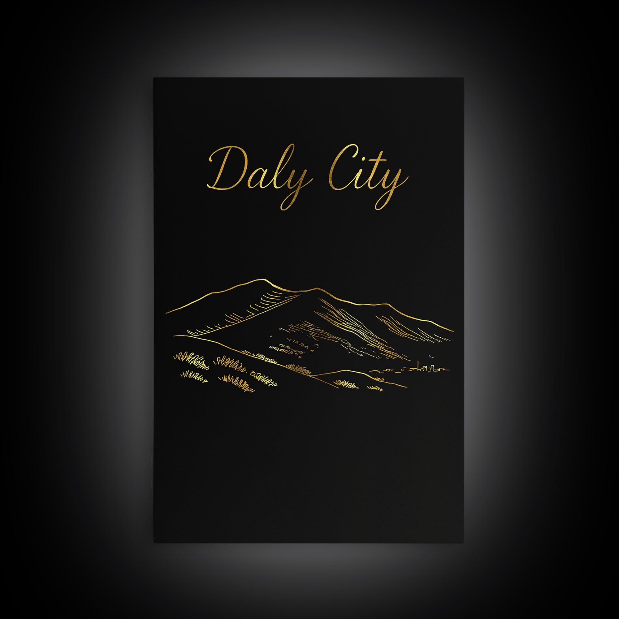 Daly City Travel Poster, Framed Canvas Print, Dark Minimalist Wall Art, Daly City City Art, Vintage Travel Print, Travel Wall Art