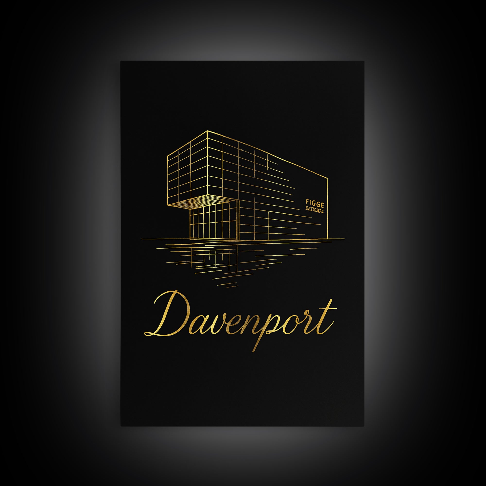 Davenport Iowa Travel Poster, Framed Canvas Print, Minimalist Gold Line Art, Davenport Wall Art, City Travel Prints, Retro Travel Print
