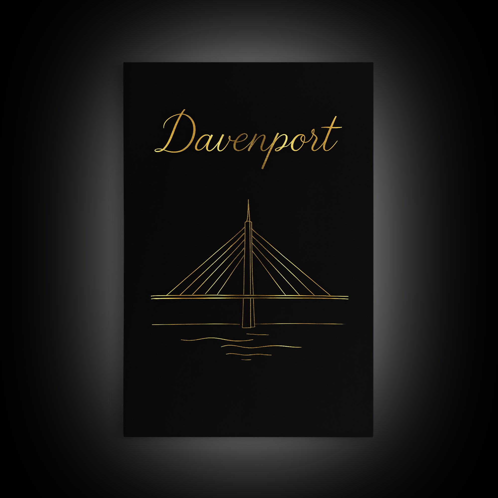 Davenport Travel Poster, Canvas Print, Gold Outline Poster Art, Davenport Poster Print, Home Office Decor, Wanderlust Decor, Travel Decor