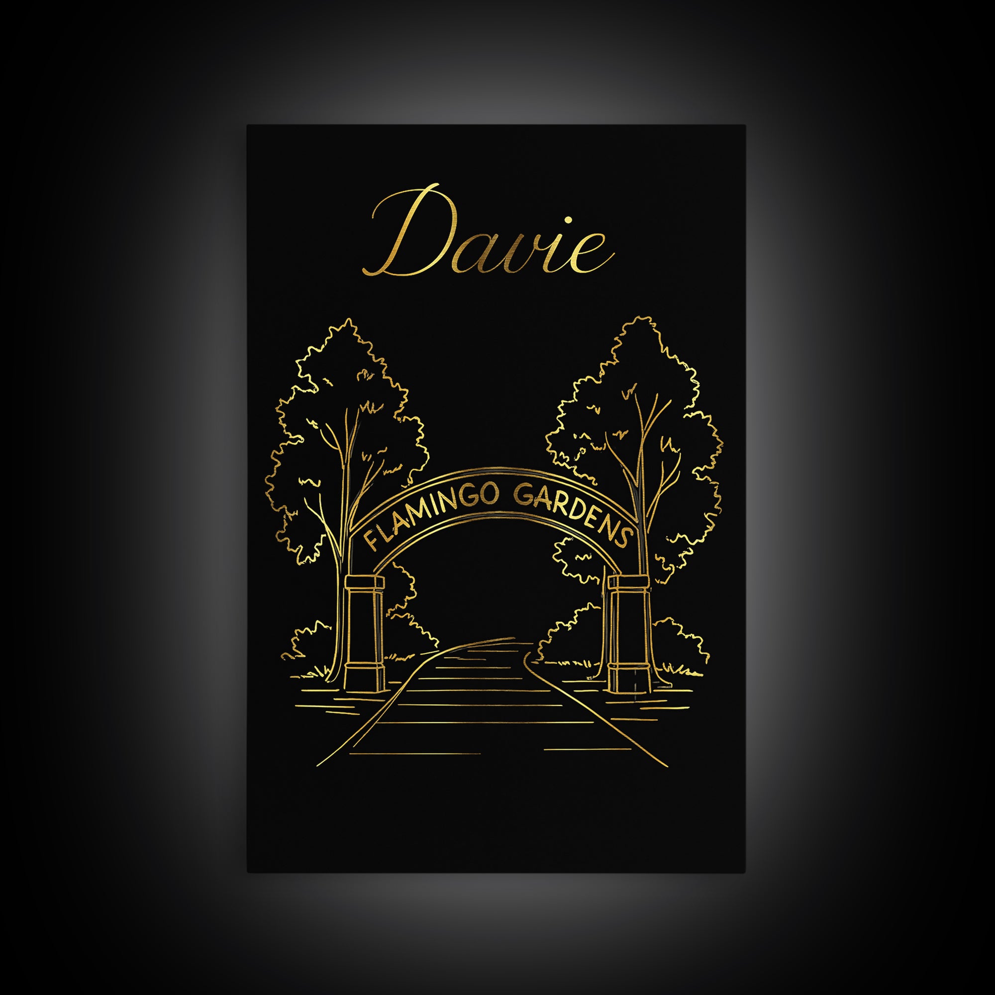 Davie Florida Travel Poster, Canvas Print, Gold Outline Poster Art, Davie Art Print, Modern Wall Decor, Travel Poster Art, Wall Art