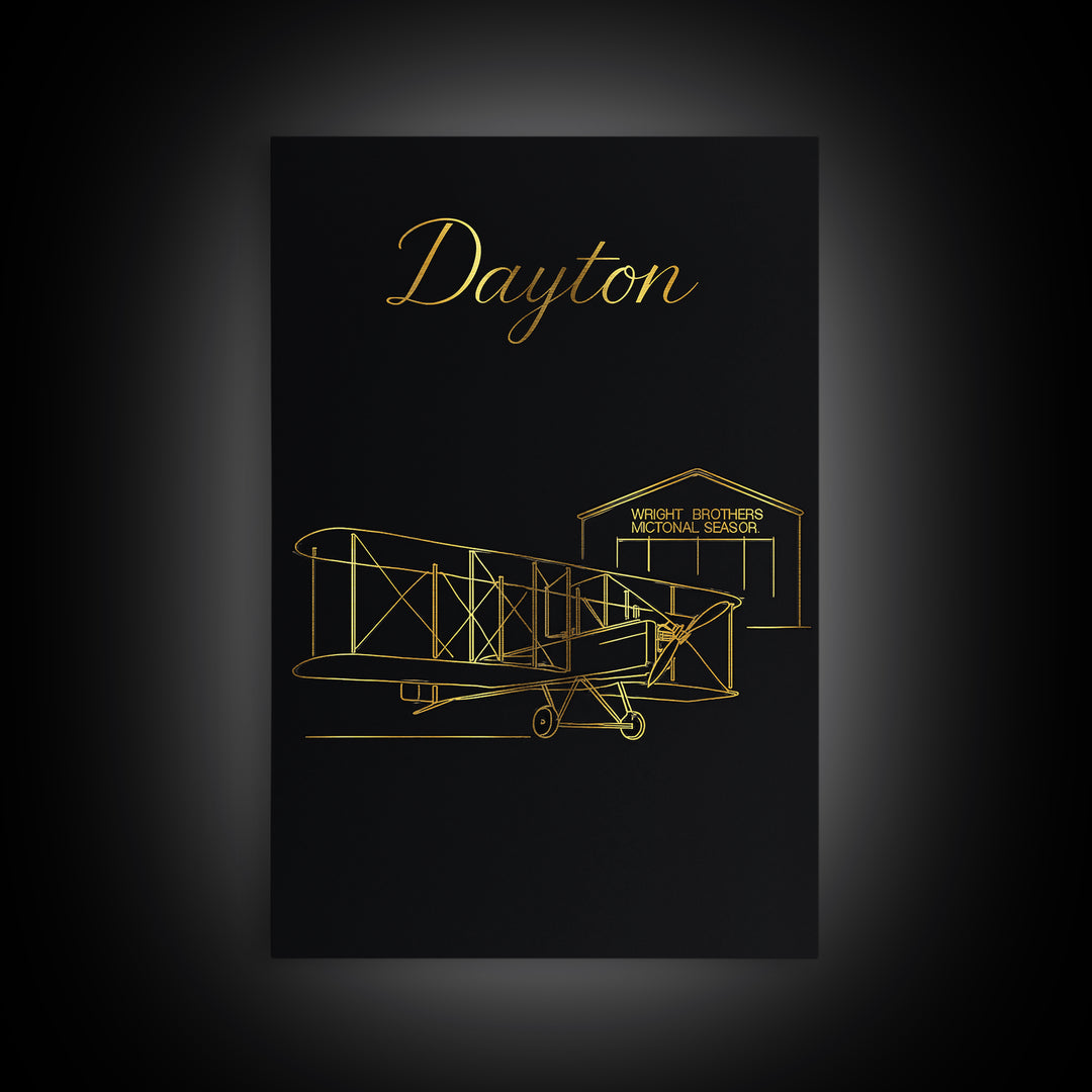 Dayton Travel Poster, Framed Canvas Print, Dark Minimalist Wall Art, Dayton Wall Art, City Travel Prints, Eclectic Wall Decor, Design 2