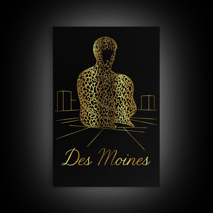 Des Moines Iowa Travel Poster, Canvas Print, Minimalist Gold Line Art, Des Moines Wall Art, Travel Art Print, Mid Century Wall Art, Design 1