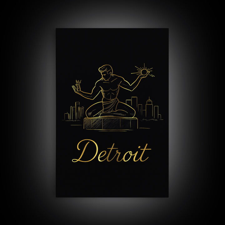 Detroit Travel Poster, Canvas Print, Gold Outline Poster Art, Detroit Art Print, Travel Wall Art, Gift For Travelers, Home Office Decor