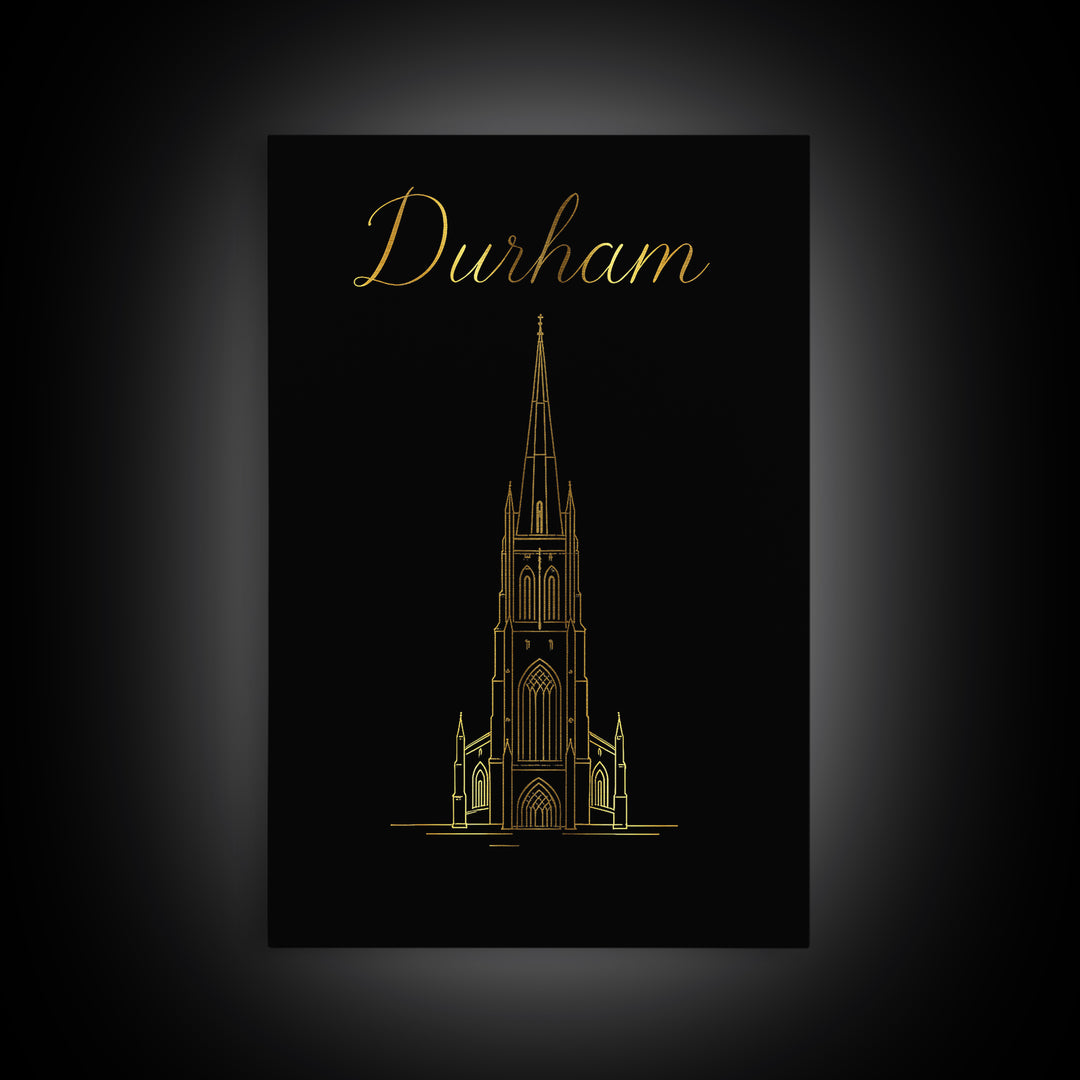 Durham Travel Poster, Framed Canvas Print, Gold Outline Poster Art, Durham City Art, Travel Poster Art, City Travel Prints, Travel Print