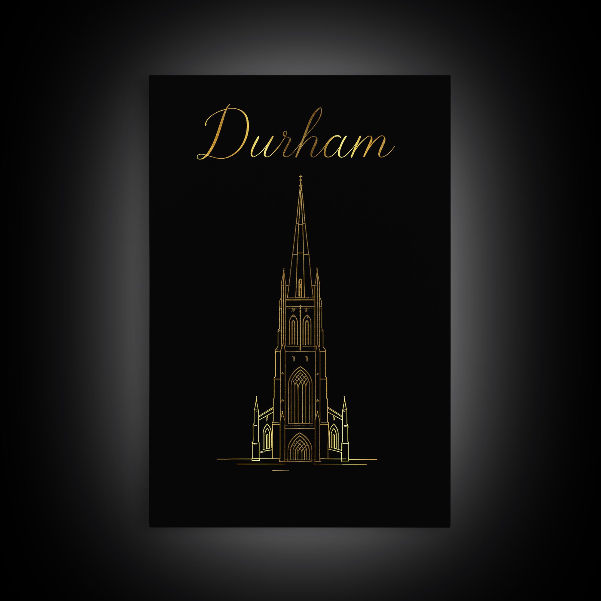 Durham Travel Poster, Framed Canvas Print, Gold Outline Poster Art, Durham City Art, Travel Poster Art, City Travel Prints, Travel Print