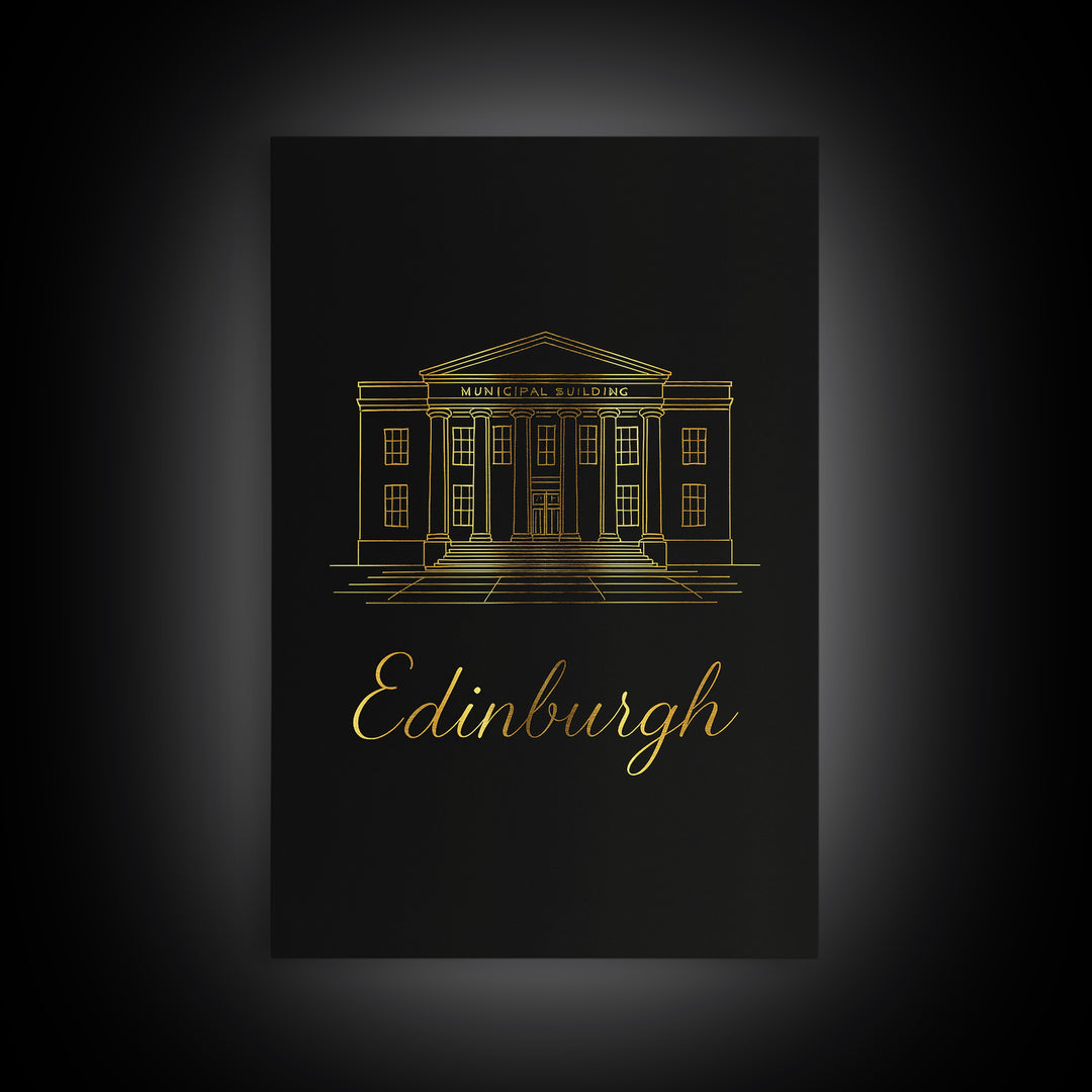 Edinburgh Travel Poster, Framed Canvas Print, Gold Outline Poster Art, Edinburgh Poster Print, Vintage Travel Print, Vintage Travel Art