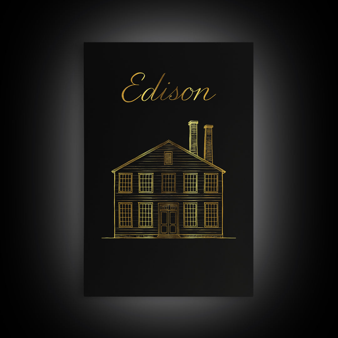 Edison New Jersey Travel Poster, Canvas Print, Black Gold Minimalist Art, Edison Poster Print, Vintage City Poster, Vintage Travel Art