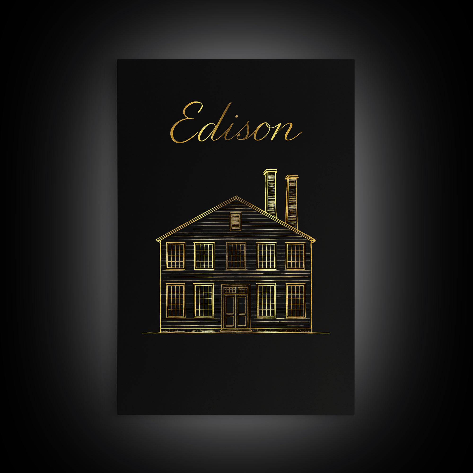 Edison New Jersey Travel Poster, Canvas Print, Black Gold Minimalist Art, Edison Poster Print, Vintage City Poster, Vintage Travel Art