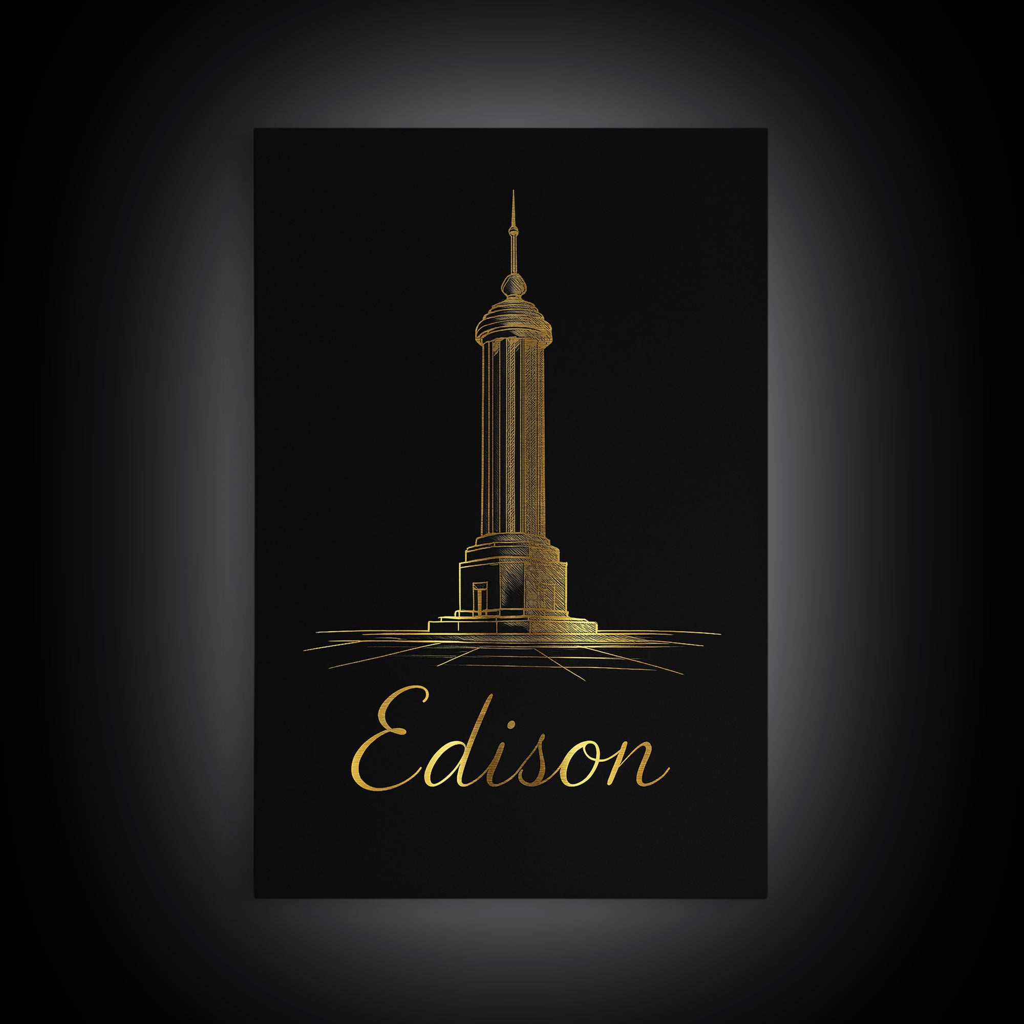 Edison Travel Poster, Canvas Print, Dark Minimalist Wall Art, Edison Wall Art, Travel Wall Decor, Retro Travel Print, Wanderlust Decor