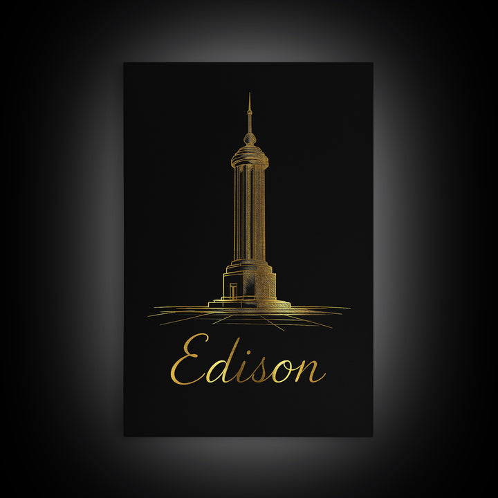 Edison Travel Poster, Canvas Print, Dark Minimalist Wall Art, Edison Wall Art, Travel Wall Decor, Retro Travel Print, Wanderlust Decor