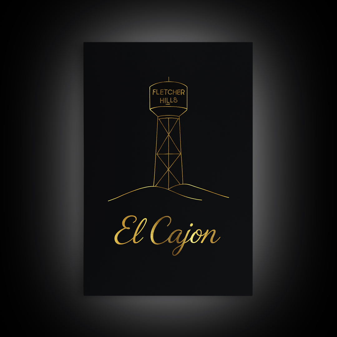 El Cajon Travel Poster, Canvas Print, Black Gold Minimalist Art, El Cajon Wall Art, City Illustration, Travel Poster Set, Retro Travel Print