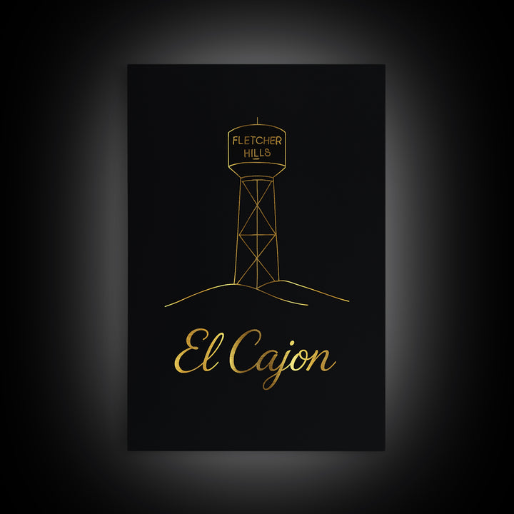 El Cajon Travel Poster, Canvas Print, Black Gold Minimalist Art, El Cajon Wall Art, City Illustration, Travel Poster Set, Retro Travel Print