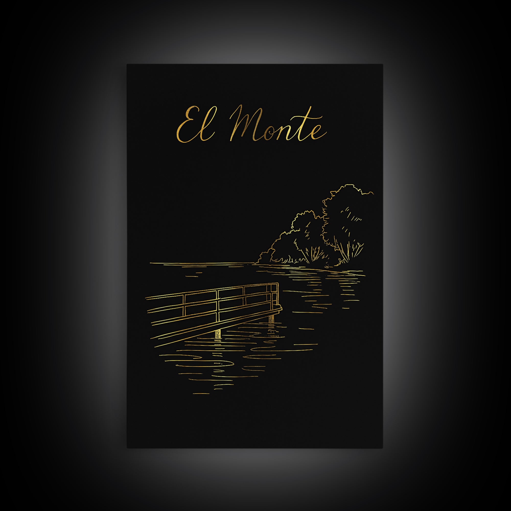El Monte California Travel Poster, Canvas Print, Minimalist Gold Line Art, El Monte Wall Art, Gift For Travelers, City Art Print, Wall Art