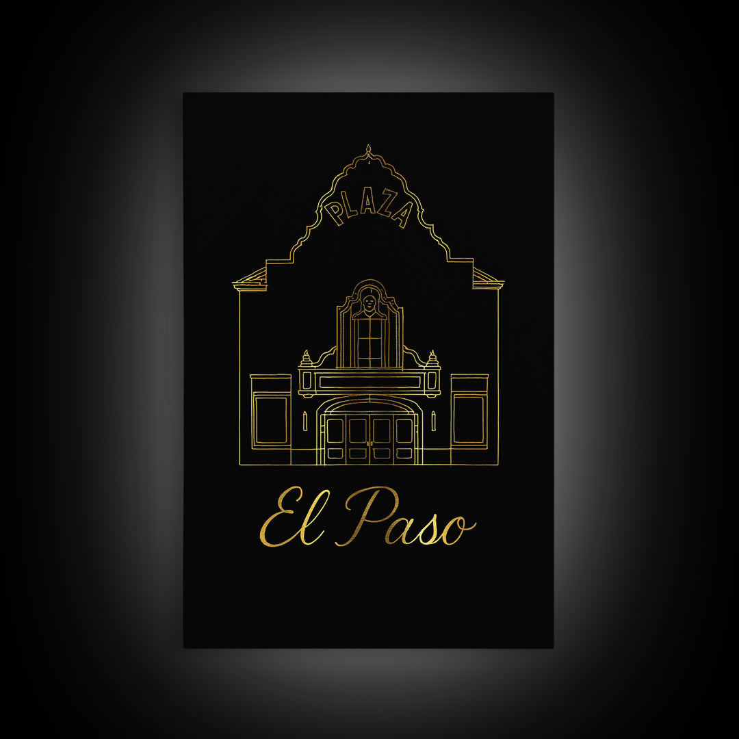 El Paso Travel Poster, Canvas Print, Black Gold Minimalist Art, El Paso Wall Art, City Travel Prints, City Art Print, Travel Poster Set