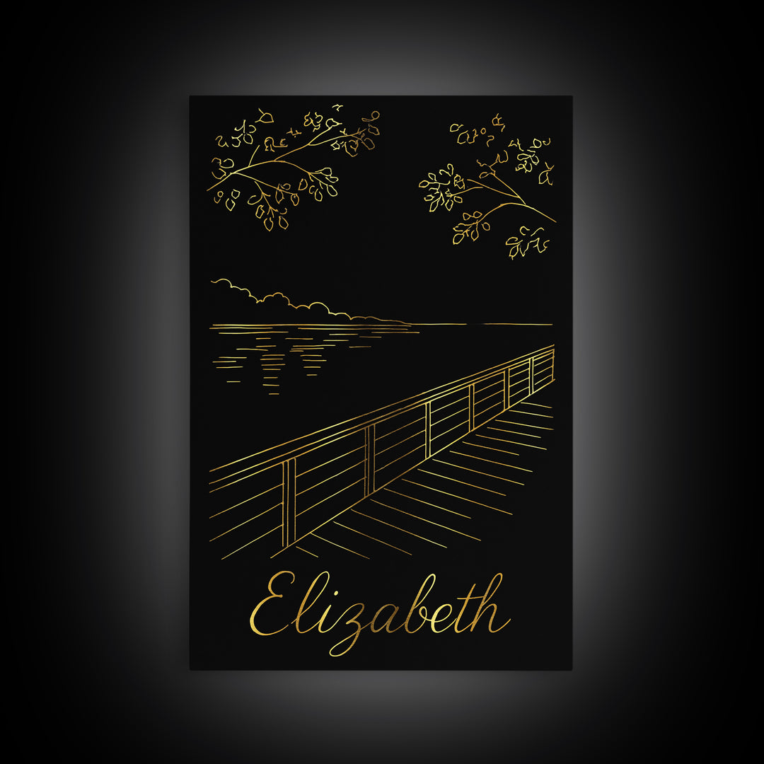Elizabeth Travel Poster, Canvas Print, Black Gold Minimalist Art, Elizabeth Poster Print, Travel Wall Art, Eclectic Wall Decor