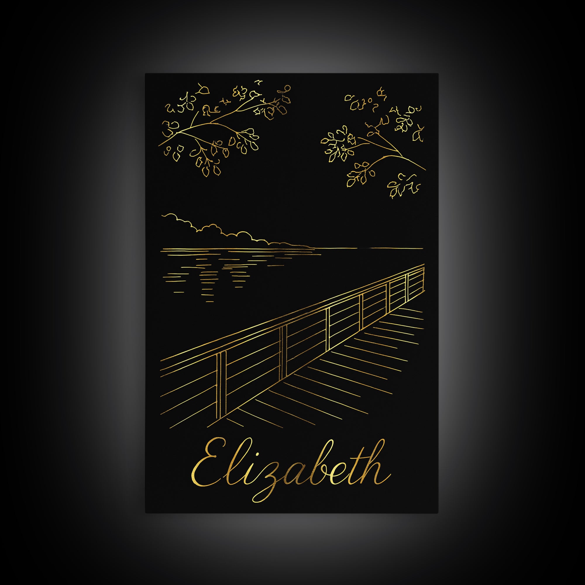 Elizabeth Travel Poster, Canvas Print, Black Gold Minimalist Art, Elizabeth Poster Print, Travel Wall Art, Eclectic Wall Decor