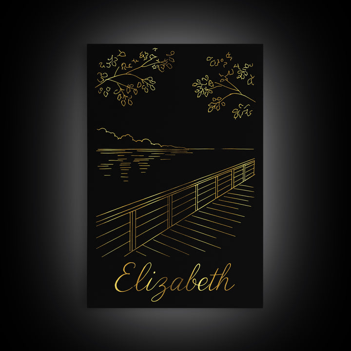 Elizabeth Travel Poster, Canvas Print, Black Gold Minimalist Art, Elizabeth Poster Print, Travel Wall Art, Eclectic Wall Decor