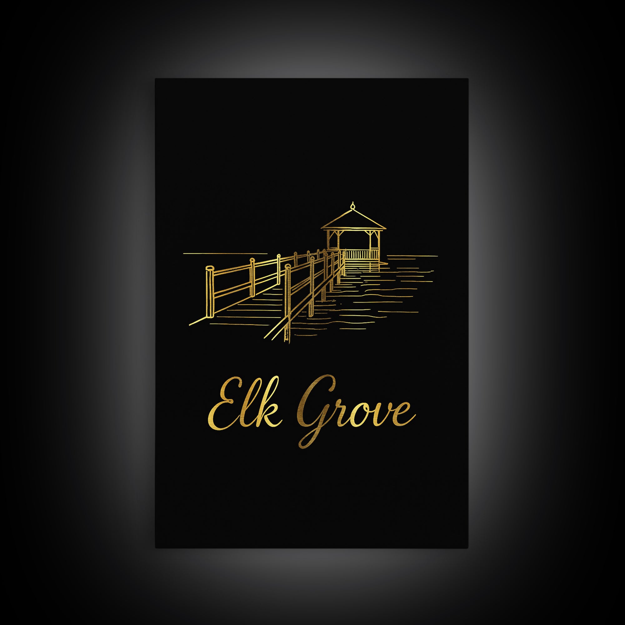 Elk Grove Travel Poster, Canvas Print, Gold Outline Poster Art, Elk Grove Poster Print, Travel Wall Decor, Mid Century Wall Art
