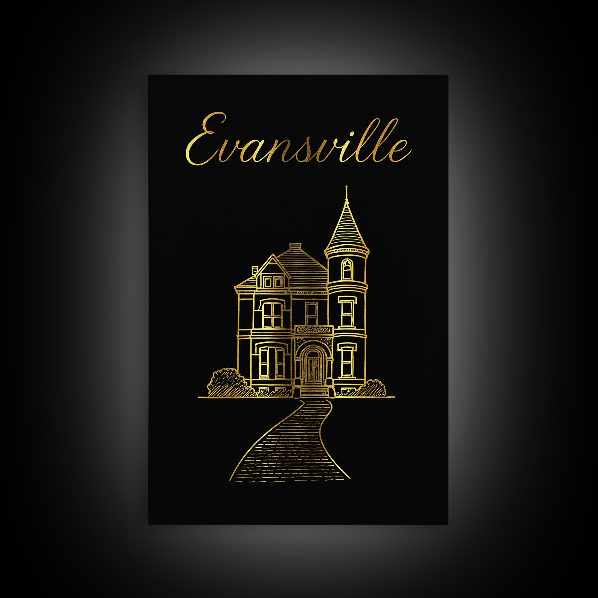 Evansville Indiana Travel Poster, Canvas Print, Minimalist Gold Line Art, Evansville Travel Art, Vintage City Art, Travel Art Print, Print