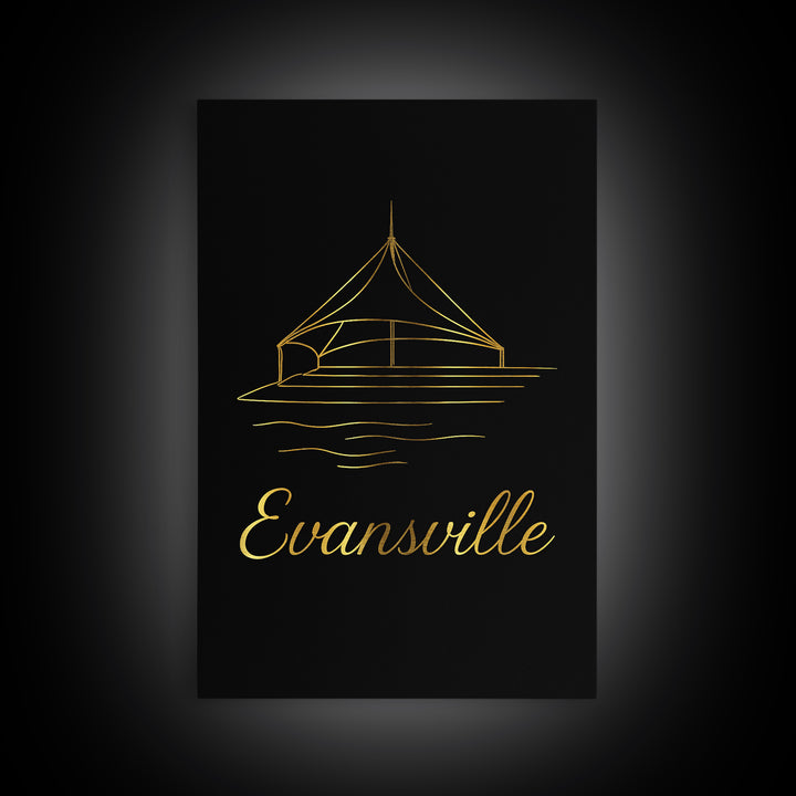 Evansville Travel Poster, Canvas Print, Gold Outline Poster Art, Evansville Poster Print, Gift For Travelers, Fine Art Print, Poster Art