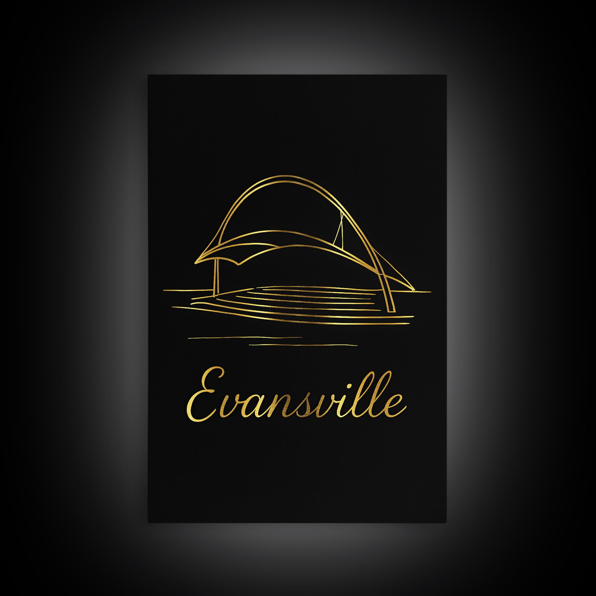 Evansville Travel Poster, Canvas Print, Dark Minimalist Wall Art, Evansville Travel Art, Mid Century Wall Art, Travel Poster Set