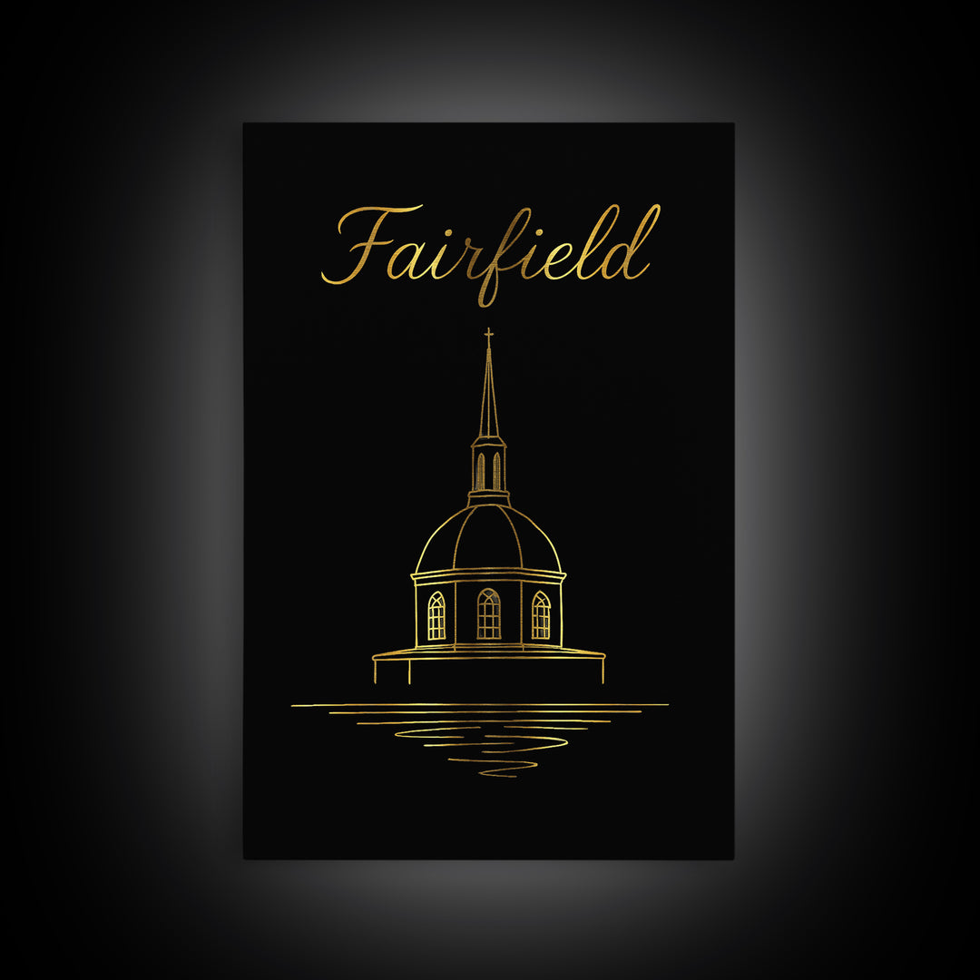 Fairfield California Travel Poster, Canvas Print, Minimalist Gold Line Art, Fairfield Art Print, Gift For Travelers, Home Office Decor