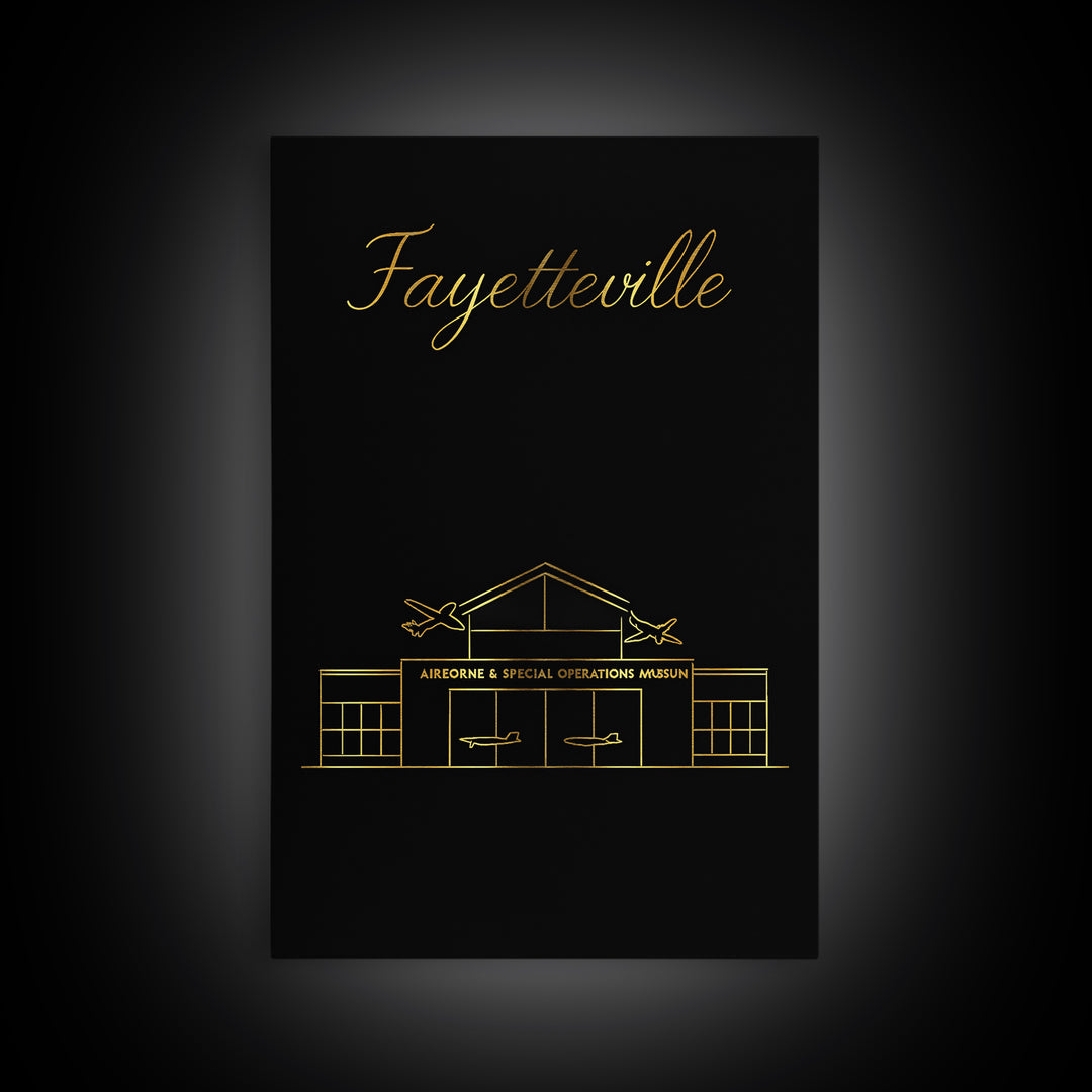 Fayetteville Travel Poster, Canvas Print, Black Gold Minimalist Art, Fayetteville Wall Art, Travel Art Print, Home Office Decor