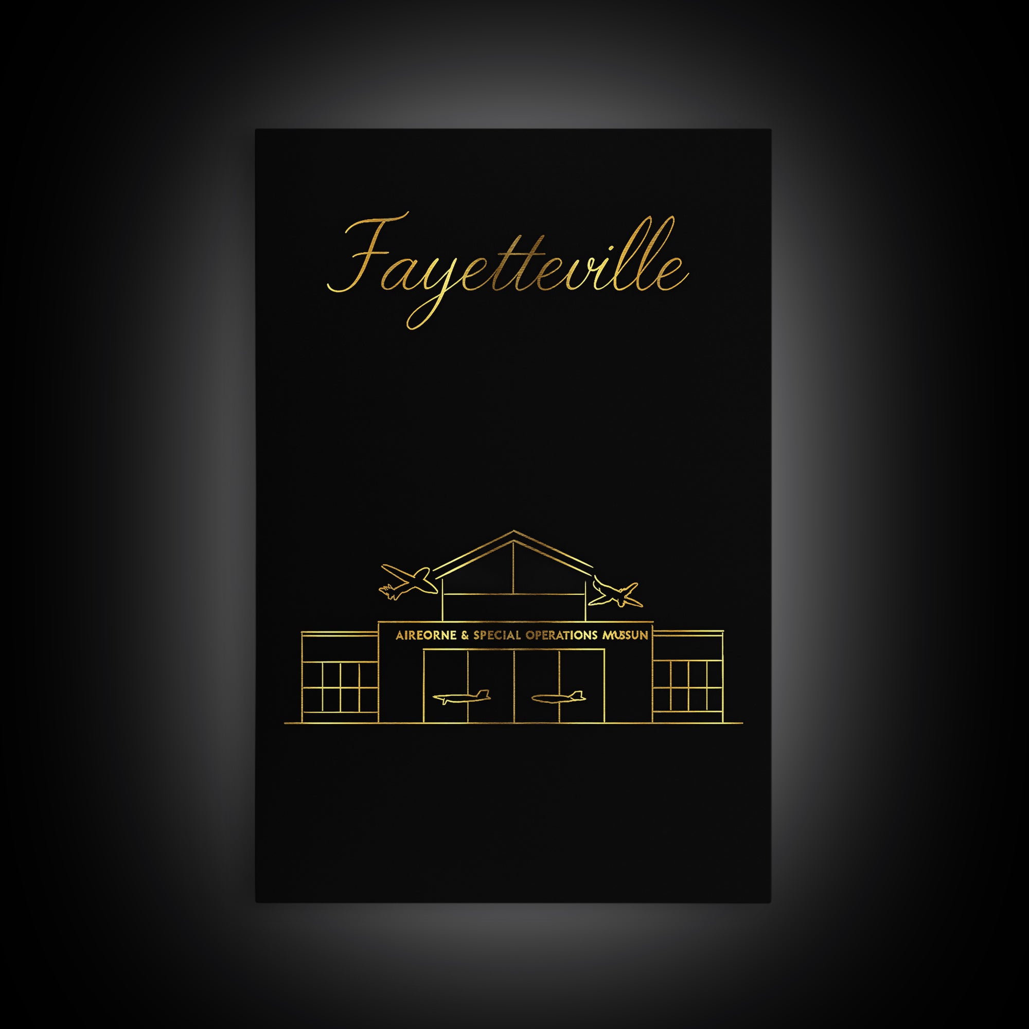 Fayetteville Travel Poster, Canvas Print, Black Gold Minimalist Art, Fayetteville Wall Art, Travel Art Print, Home Office Decor