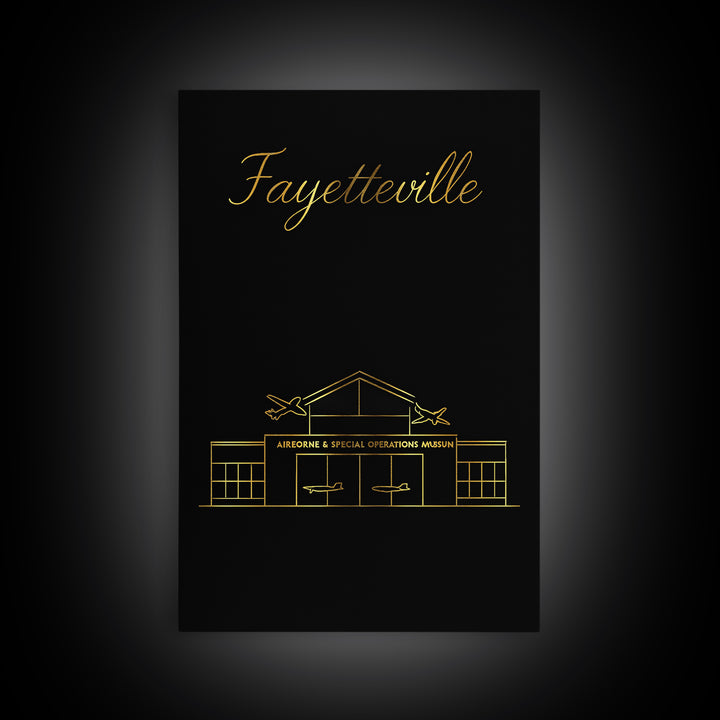 Fayetteville Travel Poster, Canvas Print, Black Gold Minimalist Art, Fayetteville Wall Art, Travel Art Print, Home Office Decor