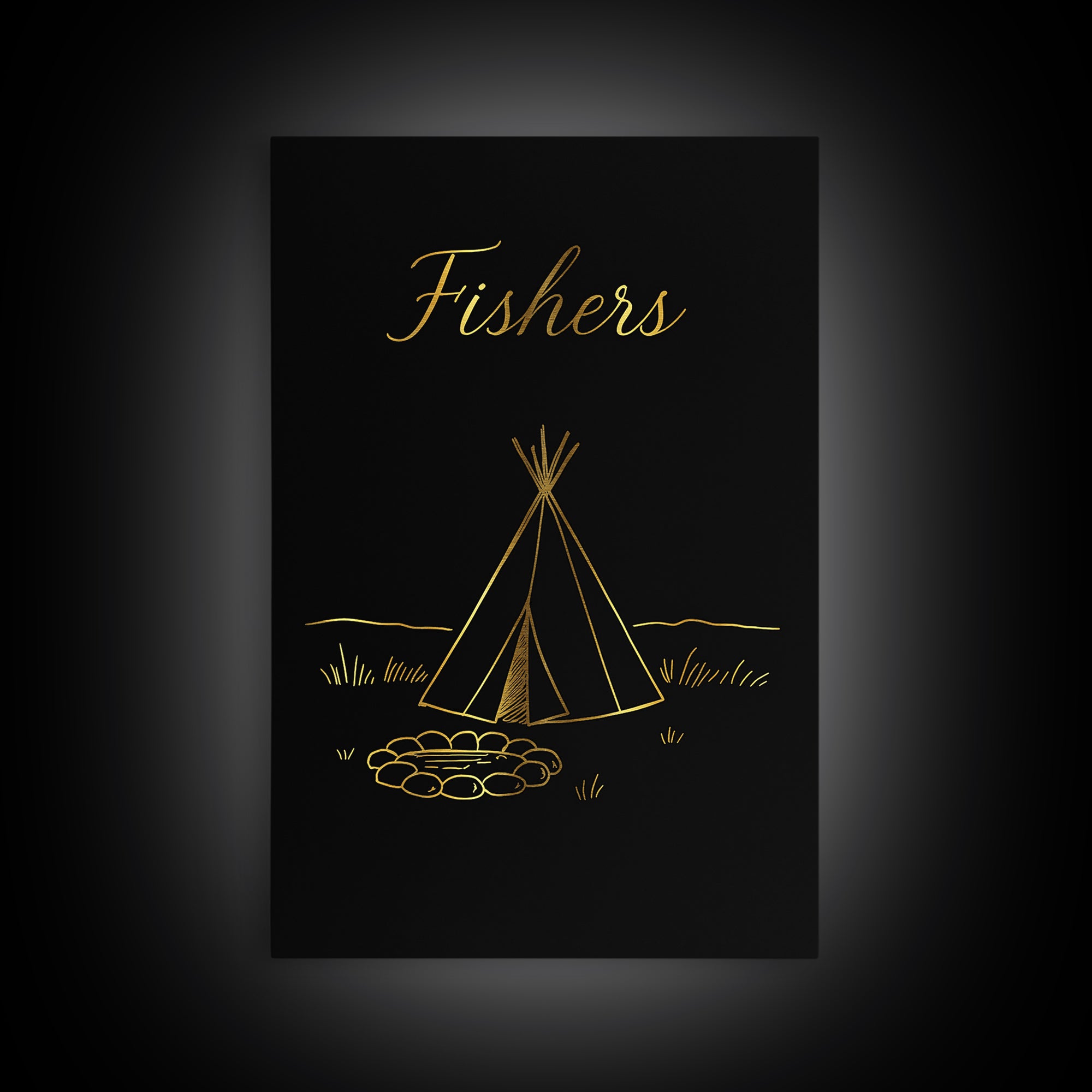 Fishers Indiana Travel Poster, Framed Canvas Print, Minimalist Gold Line Art, Fishers Poster Print, Mid Century Wall Art, Modern Wall Decor