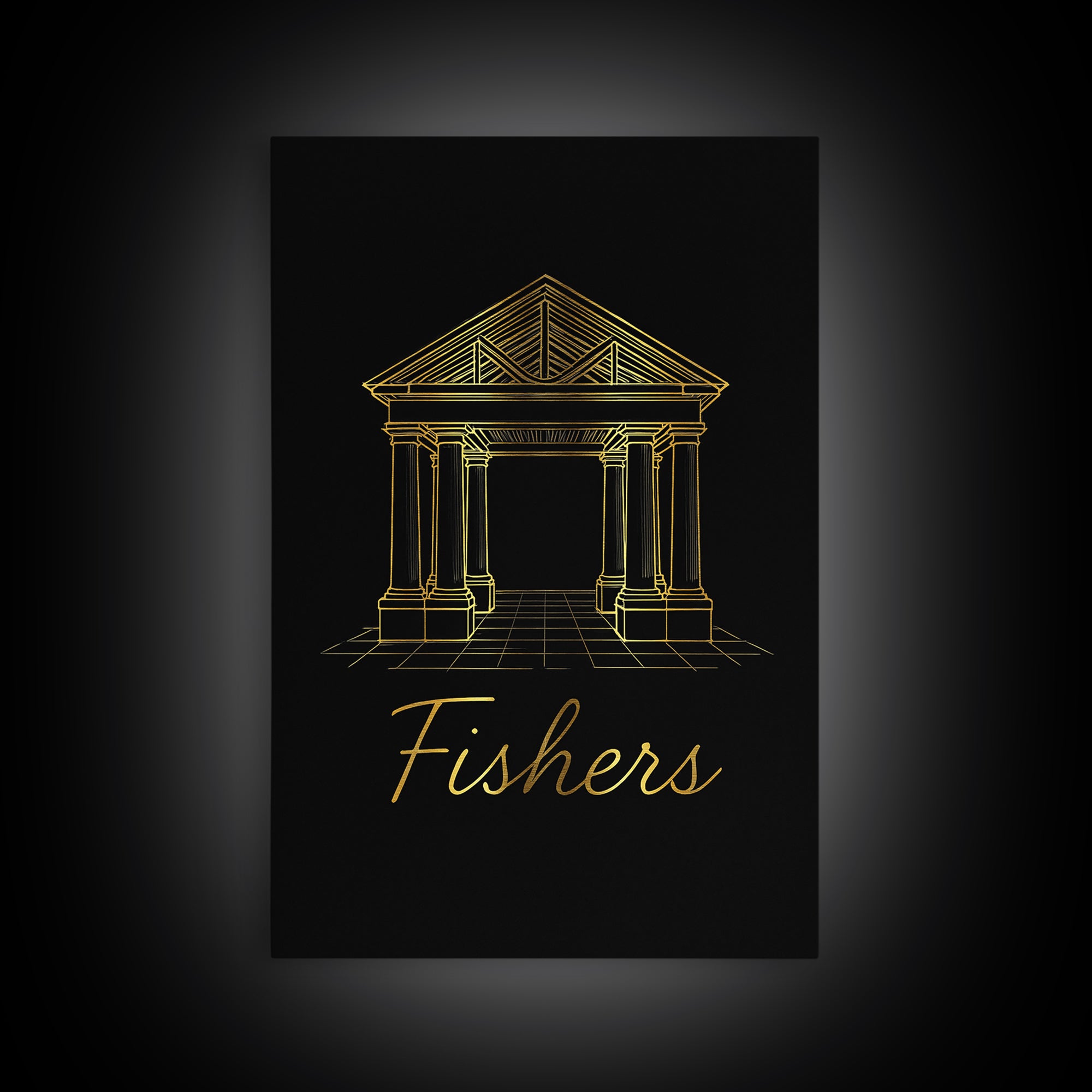 Fishers Travel Poster, Canvas Print, Gold Outline Poster Art, Fishers Travel Art, City Illustration, Vintage Travel Print, City Art Print