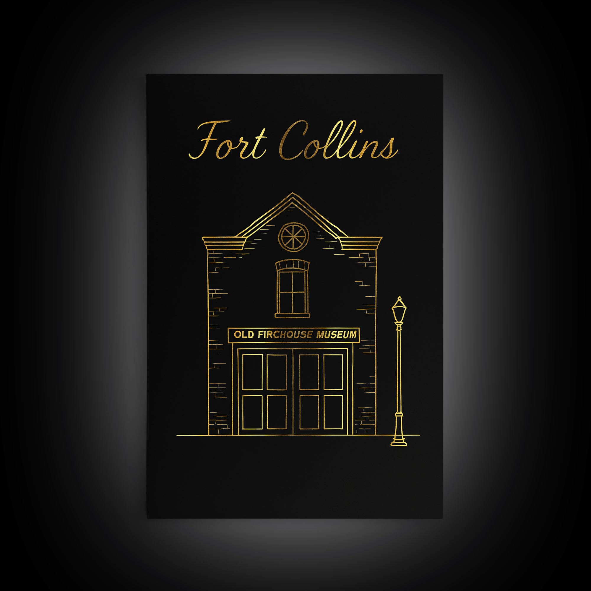 Fort Collins Travel Poster, Framed Canvas Print, Minimalist Gold Line Art, Fort Collins Travel Art, Travel Art Print, Travel Wall Art
