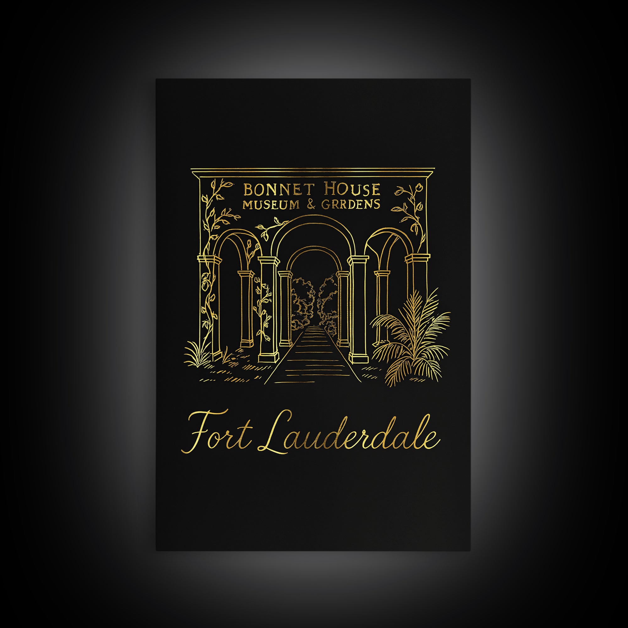 Fort Lauderdale Florida Travel Poster, Canvas Print, Black Gold Minimalist Art, Fort Lauderdale Wall Art, Travel Wall Art, Home Office Decor