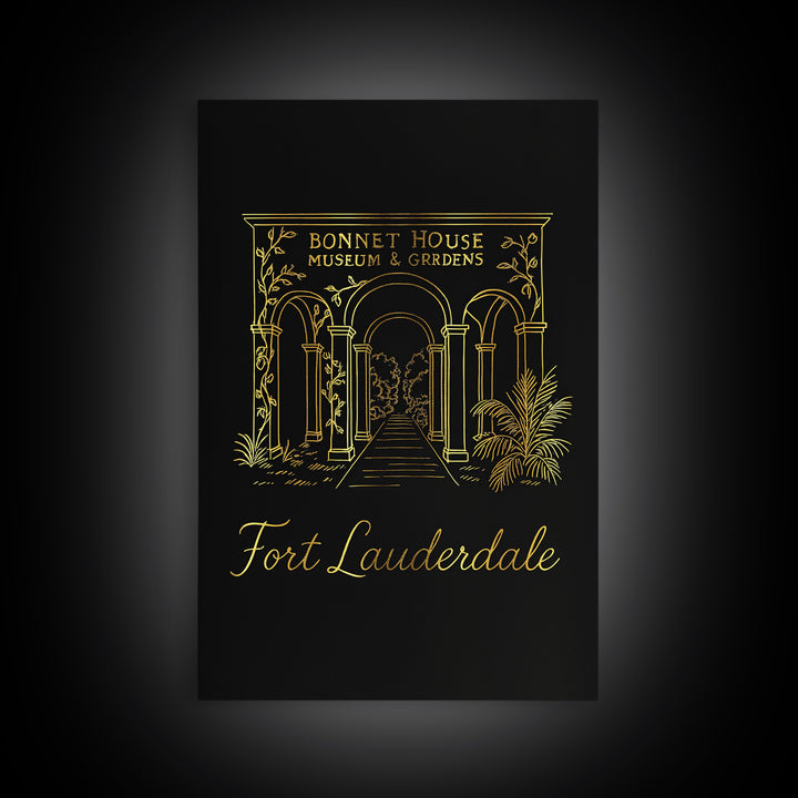 Fort Lauderdale Florida Travel Poster, Canvas Print, Black Gold Minimalist Art, Fort Lauderdale Wall Art, Travel Wall Art, Home Office Decor
