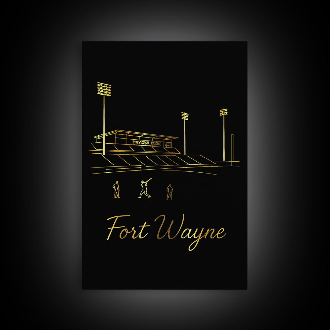 Fort Wayne Indiana Travel Poster, Canvas Print, Gold Outline Poster Art, Fort Wayne Art Print, Eclectic Wall Decor, Living Room Wall Art