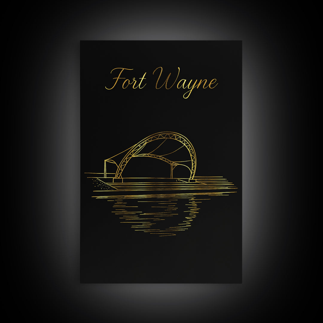 Fort Wayne Travel Poster, Canvas Print, Black Gold Minimalist Art, Fort Wayne Poster Print, Fine Art Print, Home Office Decor, Design 2