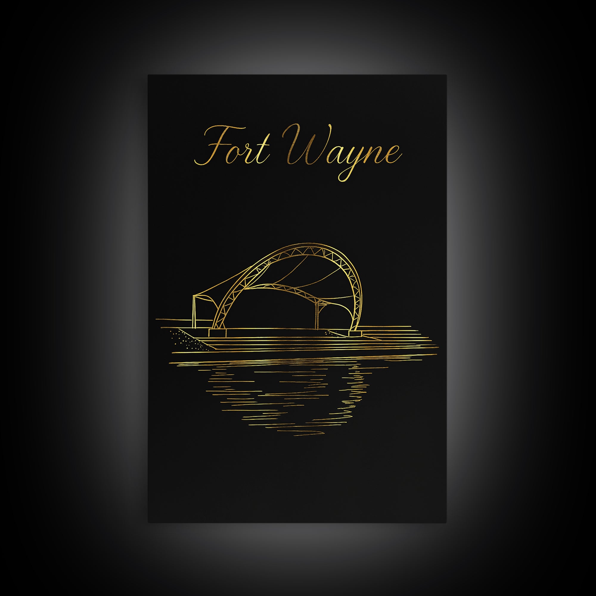 Fort Wayne Travel Poster, Canvas Print, Black Gold Minimalist Art, Fort Wayne Poster Print, Fine Art Print, Home Office Decor, Design 2