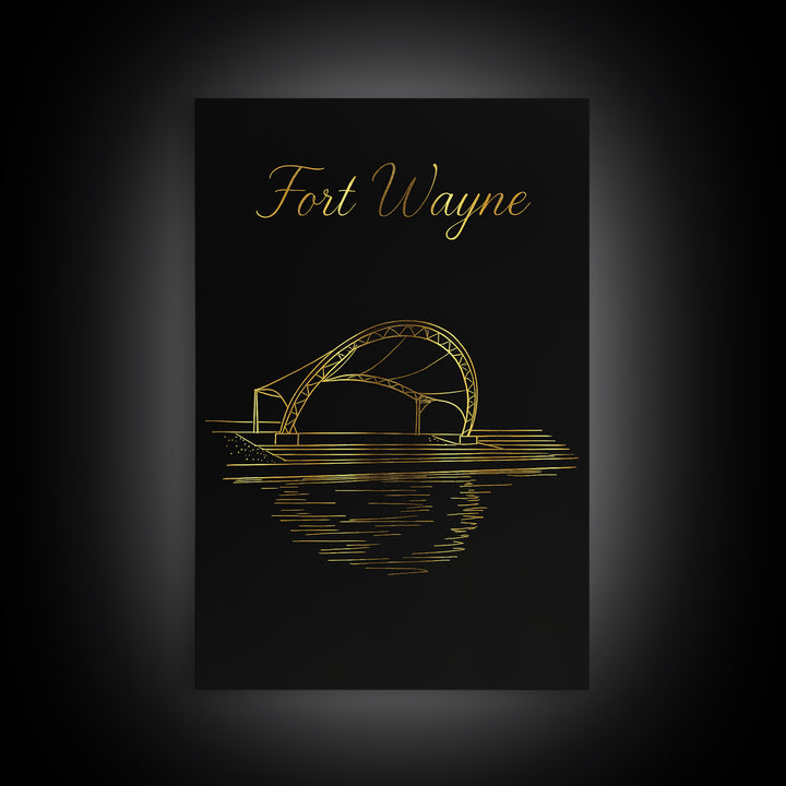 Fort Wayne Travel Poster, Canvas Print, Black Gold Minimalist Art, Fort Wayne Poster Print, Fine Art Print, Home Office Decor, Design 2