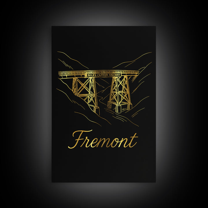 Fremont California Travel Poster, Canvas Print, Dark Minimalist Wall Art, Fremont City Art, Wanderlust Decor, Home Office Decor, Wall Art