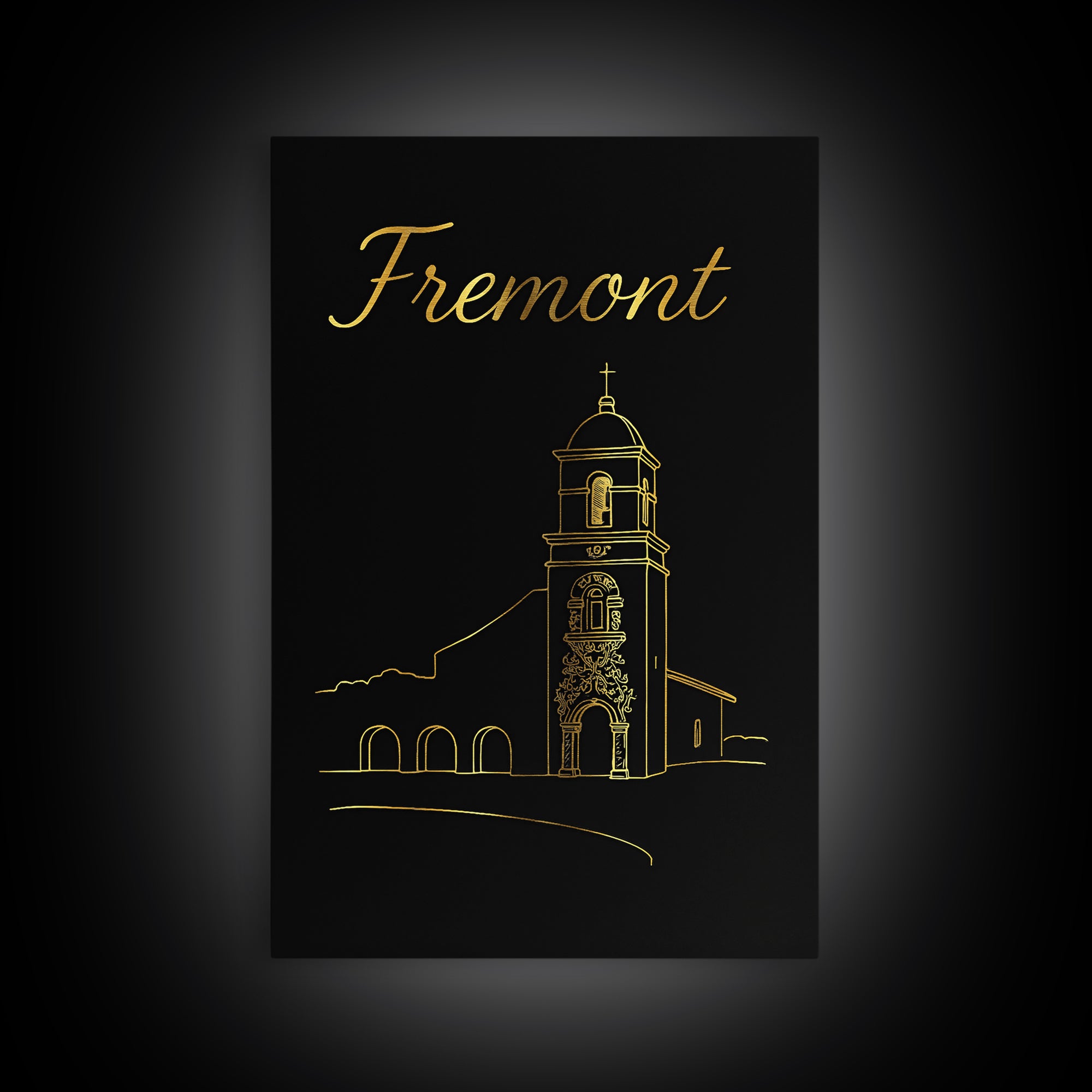 Fremont Travel Poster, Canvas Print, Gold Outline Poster Art, Fremont Art Print, Travel Wall Art, Travel Art Print, Eclectic Wall Decor