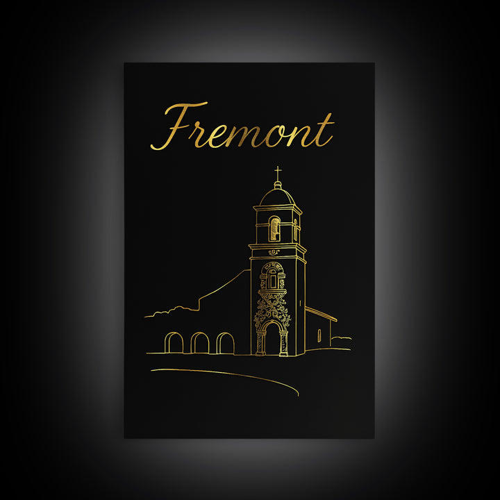 Fremont Travel Poster, Canvas Print, Gold Outline Poster Art, Fremont Art Print, Travel Wall Art, Travel Art Print, Eclectic Wall Decor