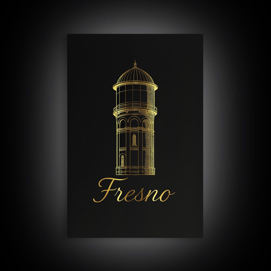 Fresno Travel Poster, Canvas Print, Black Gold Minimalist Art, Fresno City Art, Retro Travel Print, Vintage City Art, Vintage Travel Art