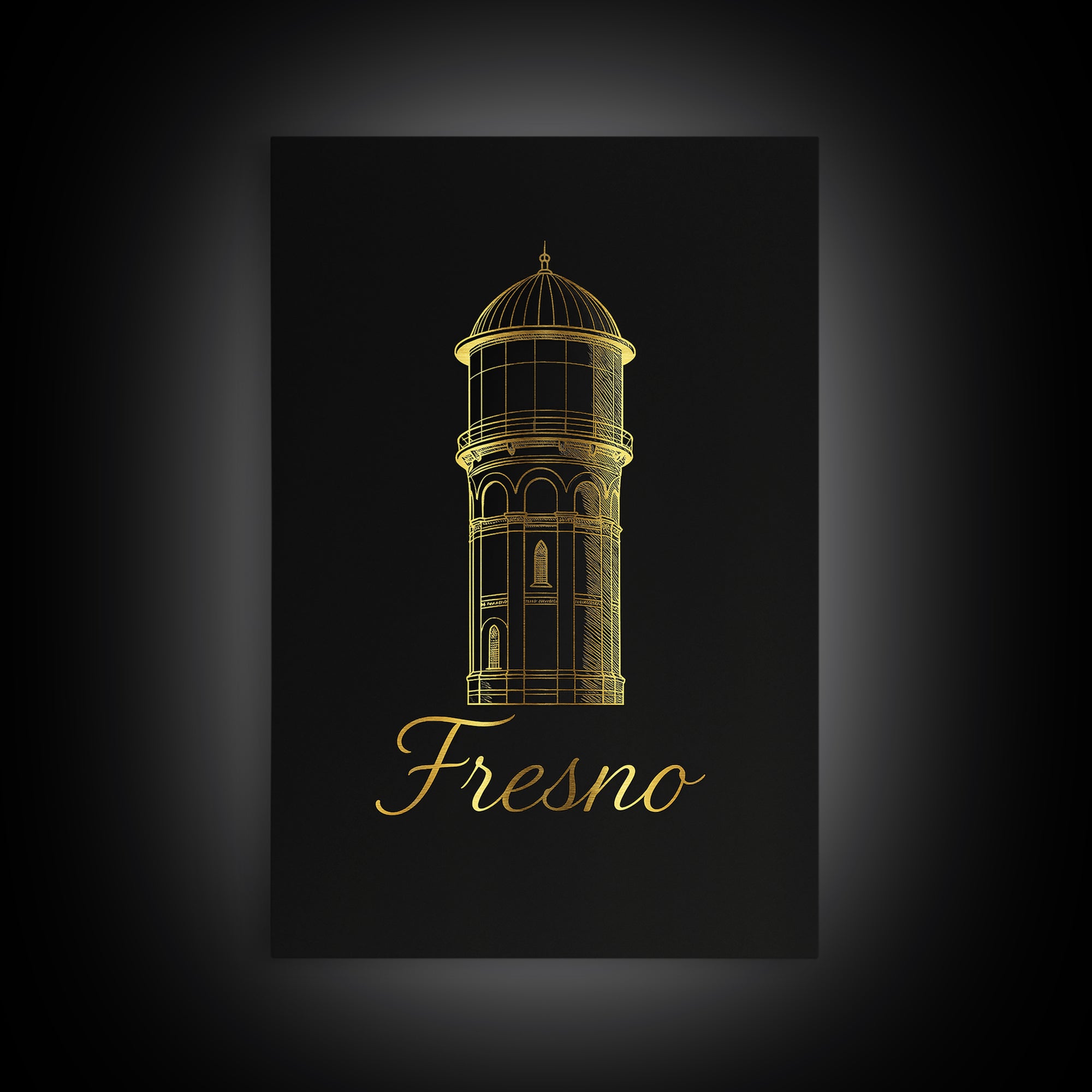 Fresno Travel Poster, Canvas Print, Black Gold Minimalist Art, Fresno City Art, Retro Travel Print, Vintage City Art, Vintage Travel Art