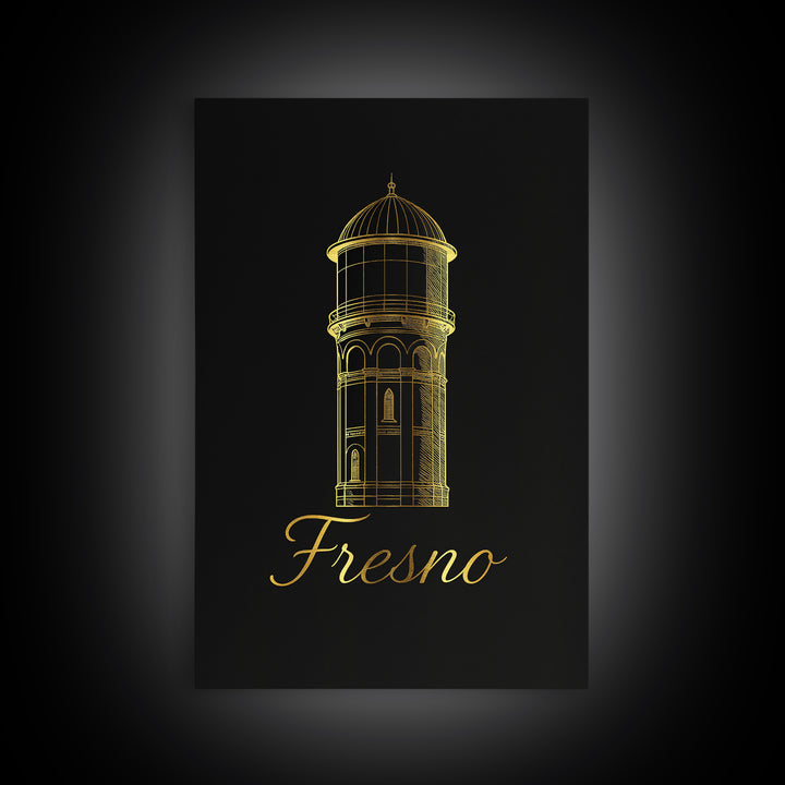 Fresno Travel Poster, Canvas Print, Black Gold Minimalist Art, Fresno City Art, Retro Travel Print, Vintage City Art, Vintage Travel Art