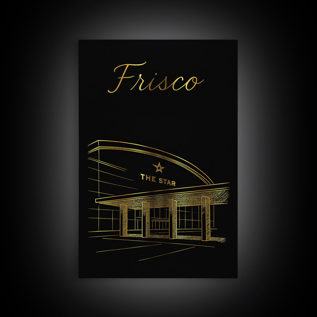 Frisco Travel Poster, Framed Canvas Print, Minimalist Gold Line Art, Frisco Travel Art, Home Office Decor, City Travel Prints, Wall Art